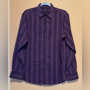 Claiborne Men's Dress Shirt with Purple and Black Stripes